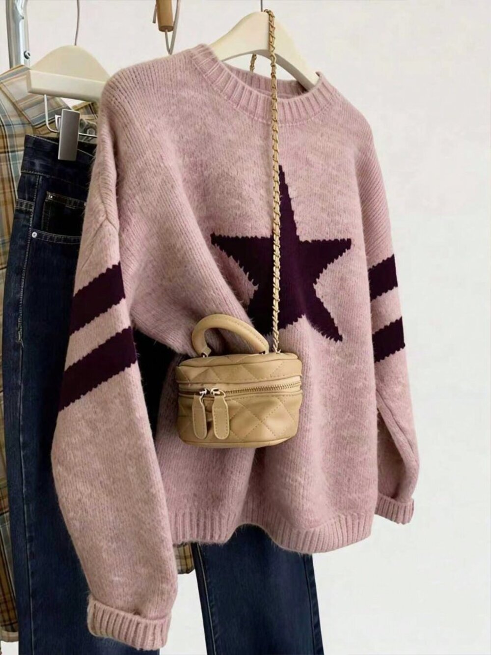 Multicolor Casual Women's Cute Star Pattern Drop Shoulder Sweater